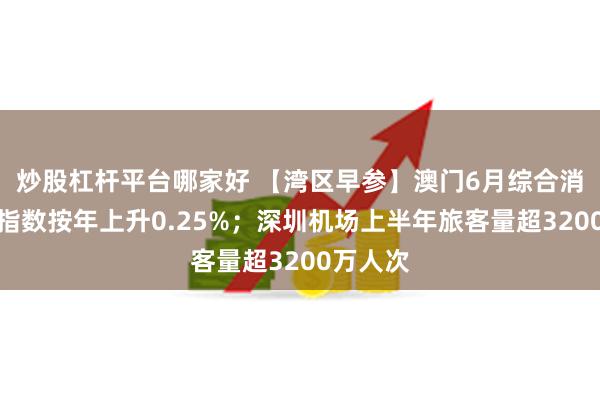 炒股杠杆平台哪家好 【湾区早参】澳门6月综合消费物价指数按年上升0.25%；深圳机场上半年旅客量超3200万人次